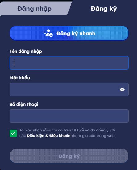 Nhập thông tin đăng ký Daga88